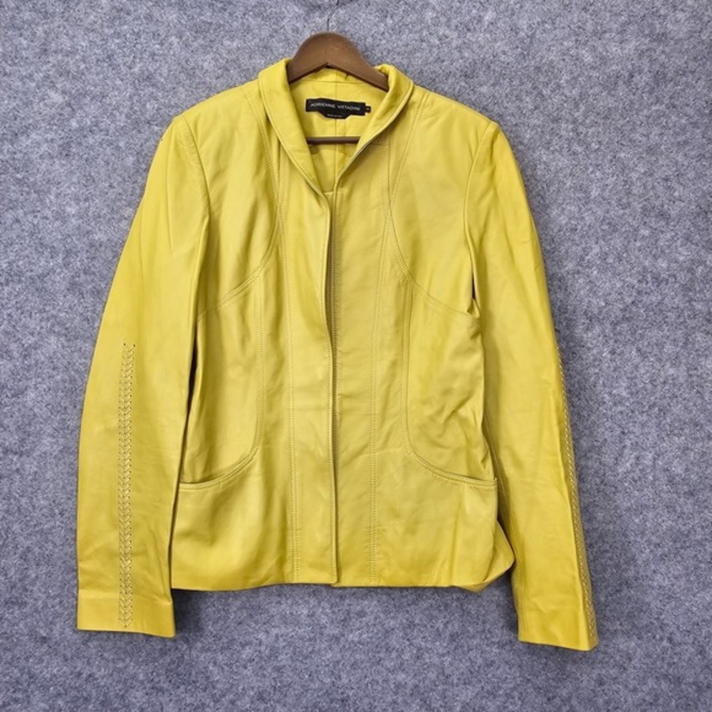 Italian Leather Jacket Womens M 8 Lemon Yellow ADRIENNE VITTADINI Moto Y2K SLIM‎